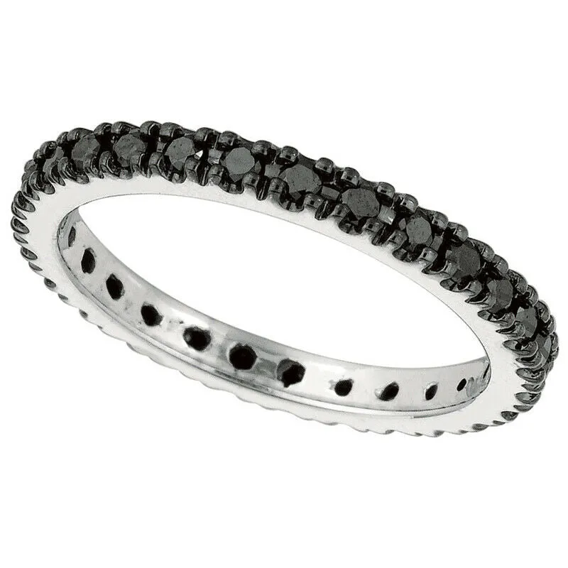0.50 Carat Black Diamond Eternity Ring Band 14K White Gold
