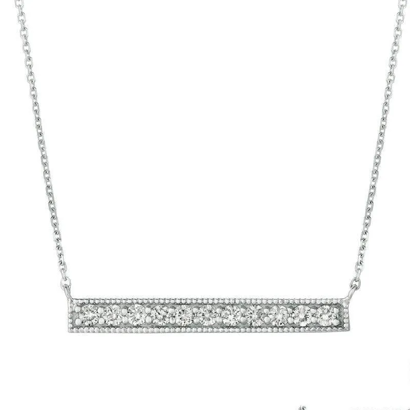 0.50 Carat Natural Diamond Bar Necklace 14K White Gold G SI 18 inches chain