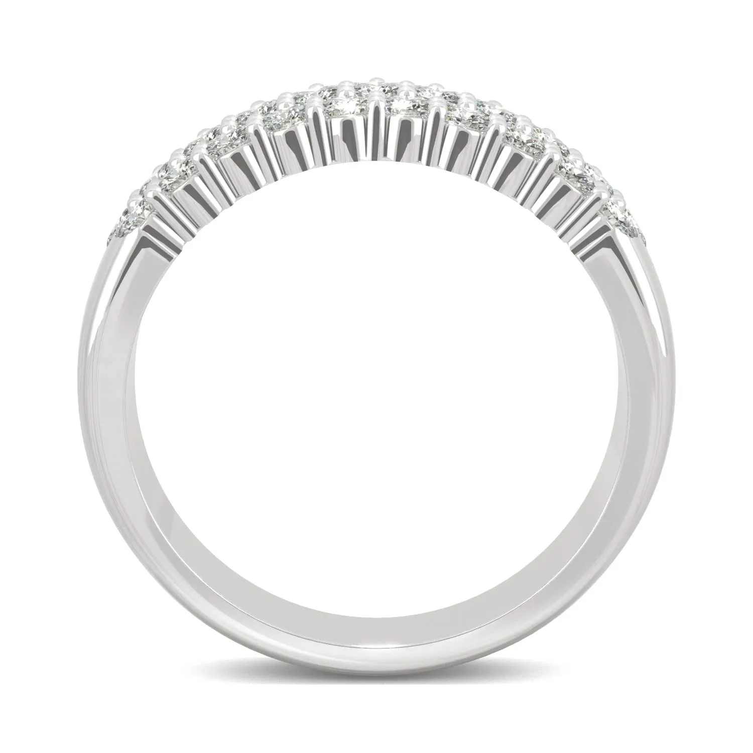 0.93 CTW DEW Round Moissanite Three Row Ring in 14K White Gold