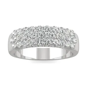 0.93 CTW DEW Round Moissanite Three Row Ring in 14K White Gold