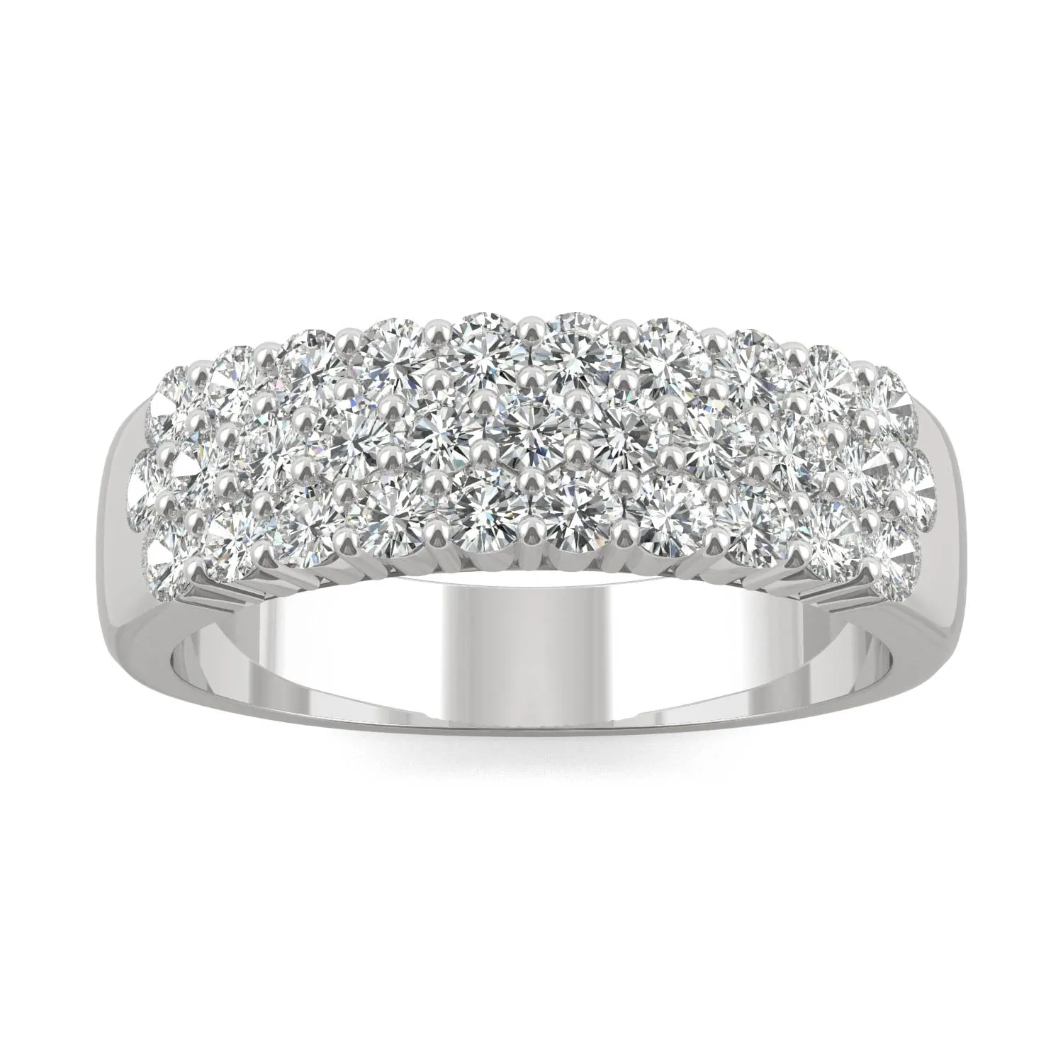 0.93 CTW DEW Round Moissanite Three Row Ring in 14K White Gold