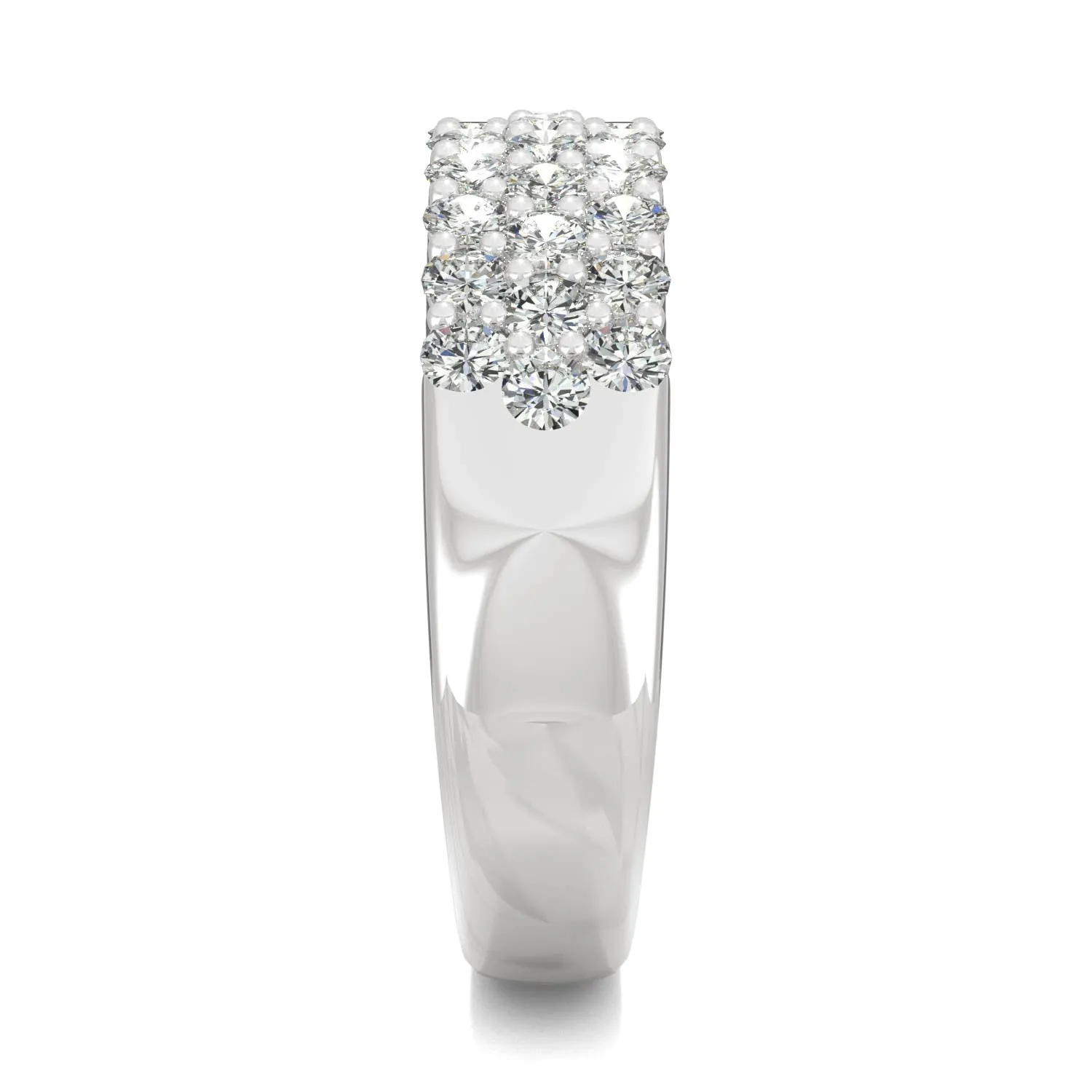 0.93 CTW DEW Round Moissanite Three Row Ring in 14K White Gold