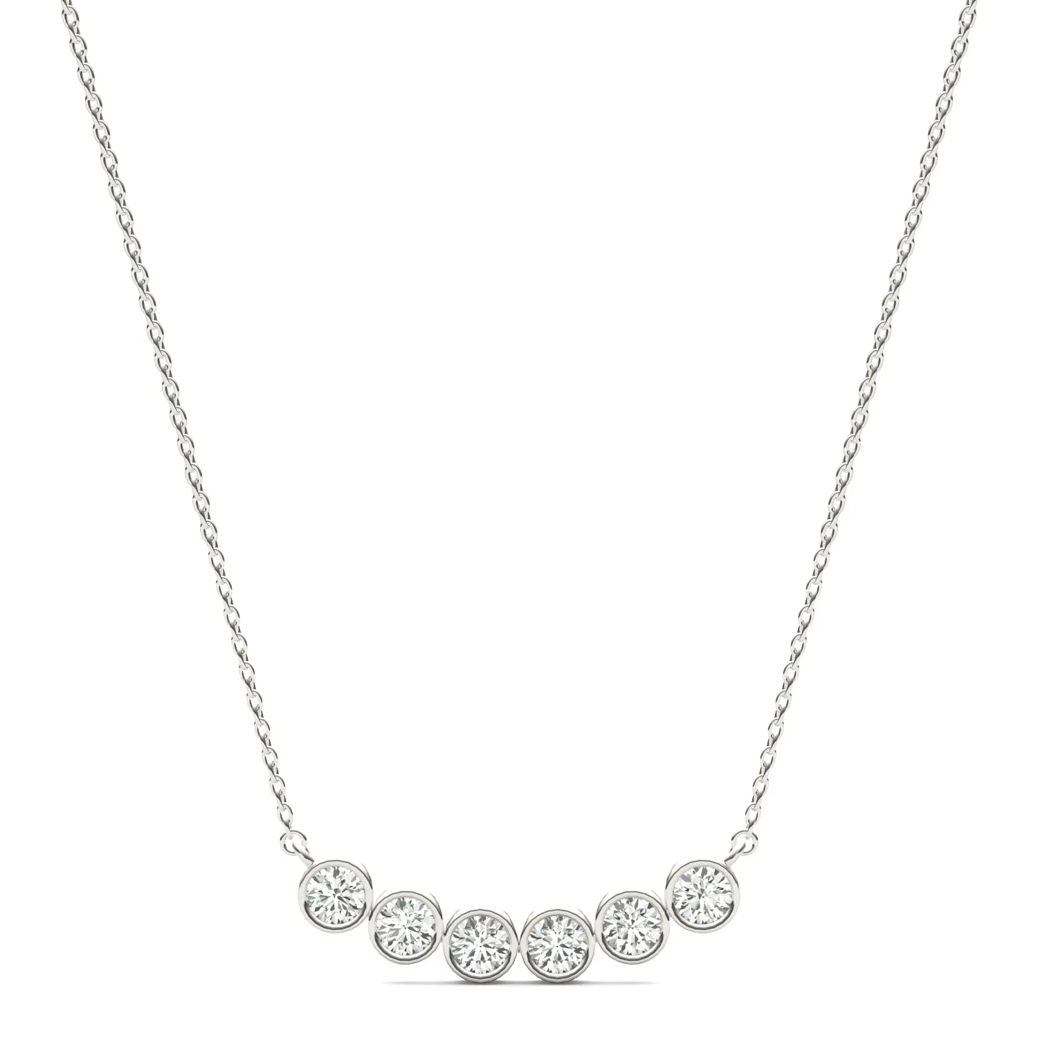 0.96 CTW DEW Round Moissanite Curved Bar Necklace in Sterling Silver
