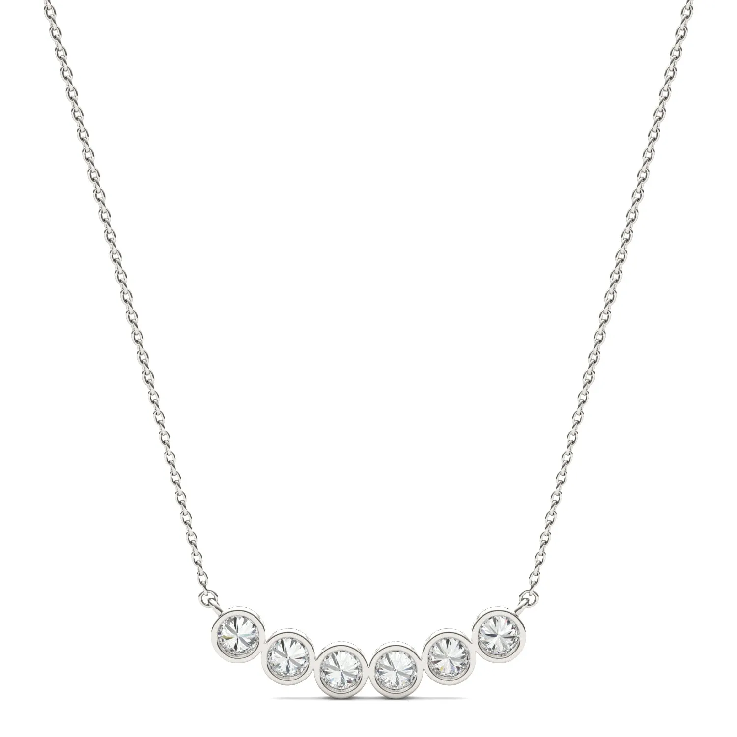0.96 CTW DEW Round Moissanite Curved Bar Necklace in Sterling Silver