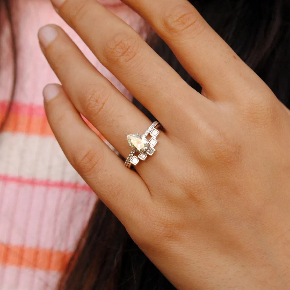 1 Carat Pear Diamond Engagement Ring with Marquise Diamond Curved Stack Wedding Band