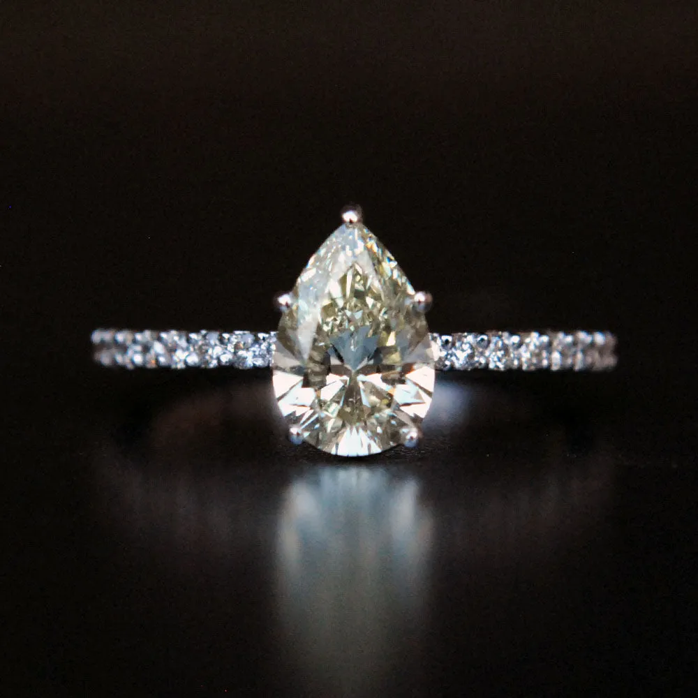 1 Carat Pear Diamond Engagement Ring with Marquise Diamond Curved Stack Wedding Band