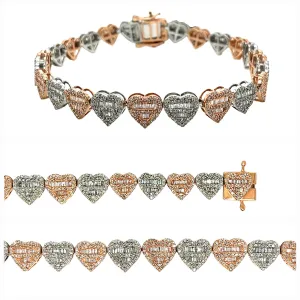 10K Gold Multi-Color 9mm Hearts Link Natural Diamond Baguette Bracelet - SBR20574