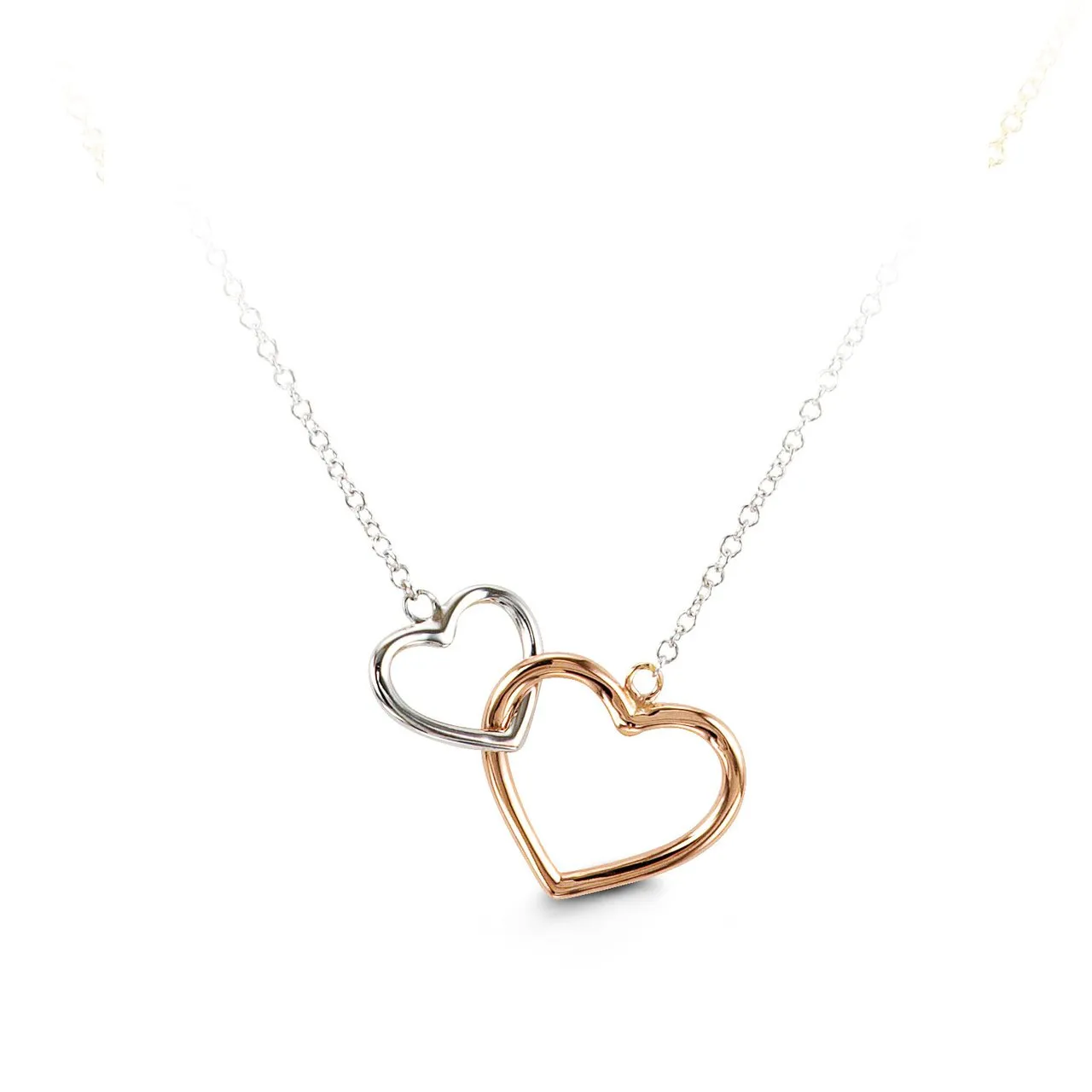 10K White and Rose Gold Double Heart Necklace