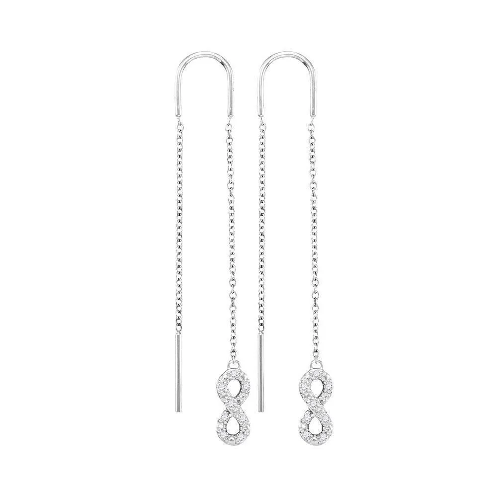 10K White Gold Round Diamond Infinity Threader Earrings 1/6 Cttw