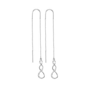 10K White Gold Round Diamond Twist Dangle Threader Earrings 1/10 Cttw