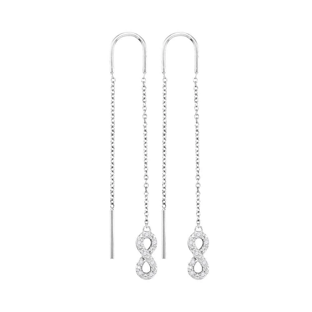 10kt White Gold Womens Round Diamond Infinity Threader Earrings 1/6 Cttw