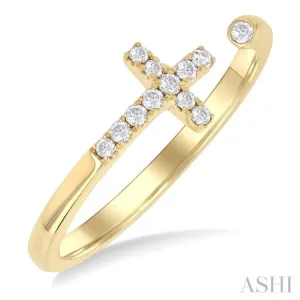 1/10 ctw Petite Cross Round Cut Diamond Open Fashion Ring in 10K Yellow Gold