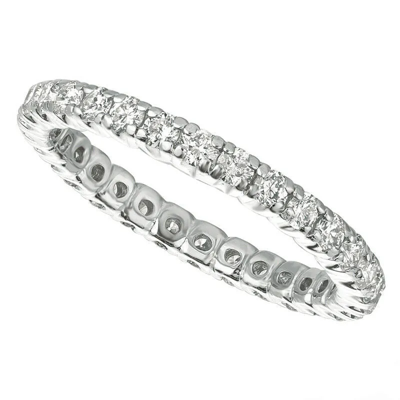 1.11 Carat Natural Diamond Eternity Ring Band G SI 14K White Gold