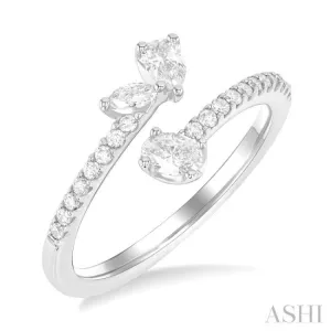 1/2 ctw 3-Stone Mixed Diamond Cut Fashion Open Ring in 14K White Gold