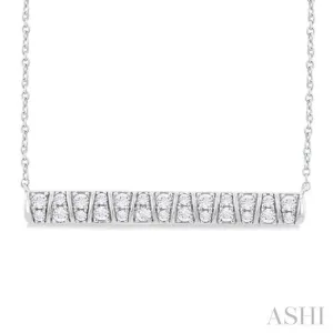 1/2 ctw Ribbed Trapezoid Motif Bar Round Cut Diamond Necklace in 14K White Gold