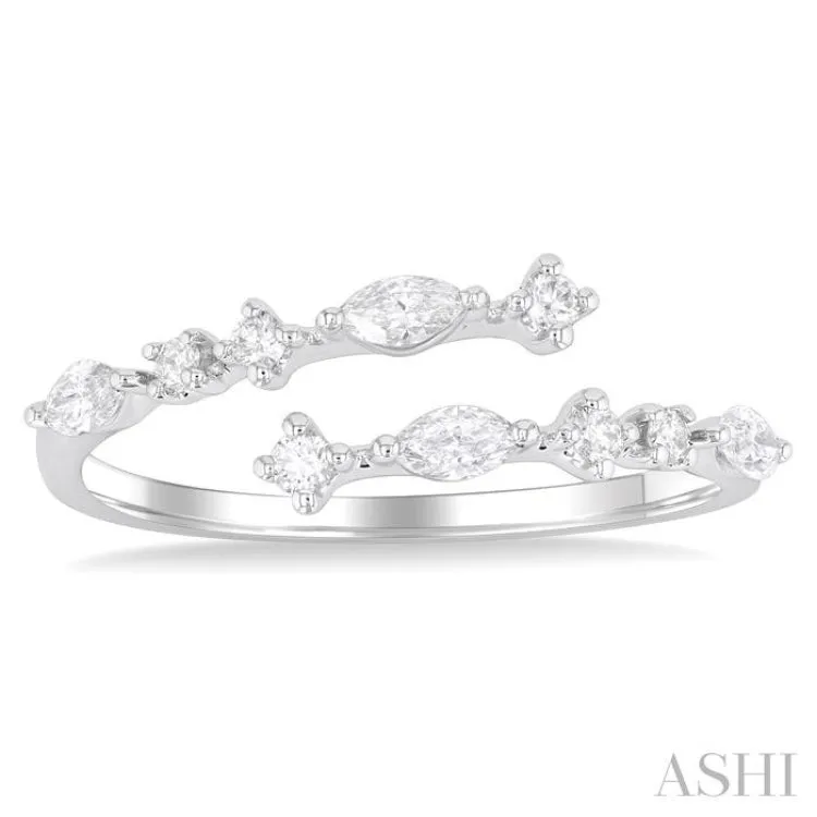 1/3 ctw Bypass Marquise and Round Cut Diamond Fashion Open Band in 14K White Gold