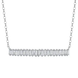 1/4 Cttw Baguette Diamond Bar Necklace in 10K White Gold (0.25 Cttw, Color : I, Clarity : I2)