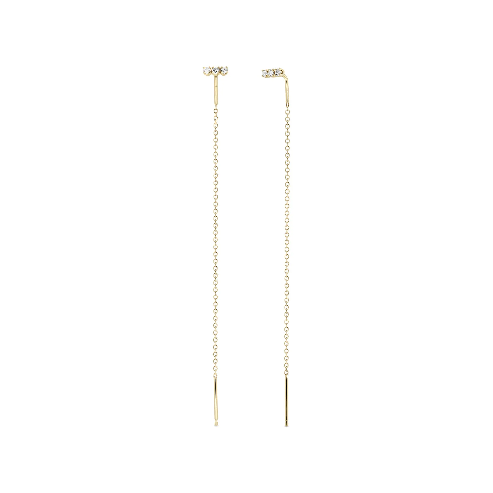14k 3 Diamond Bar Threader Earrings