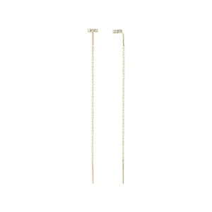14k 3 Diamond Bar Threader Earrings