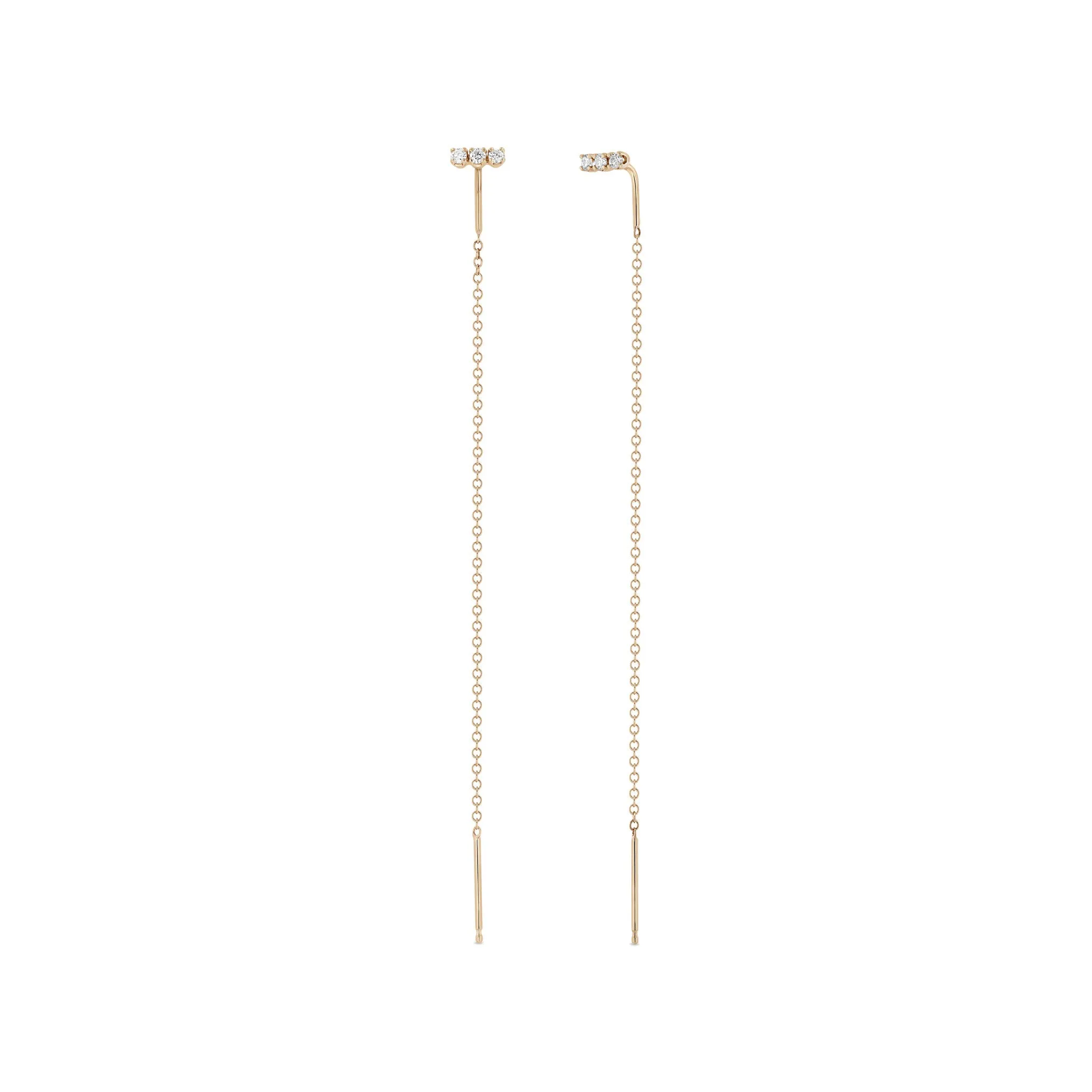 14k 3 Diamond Bar Threader Earrings