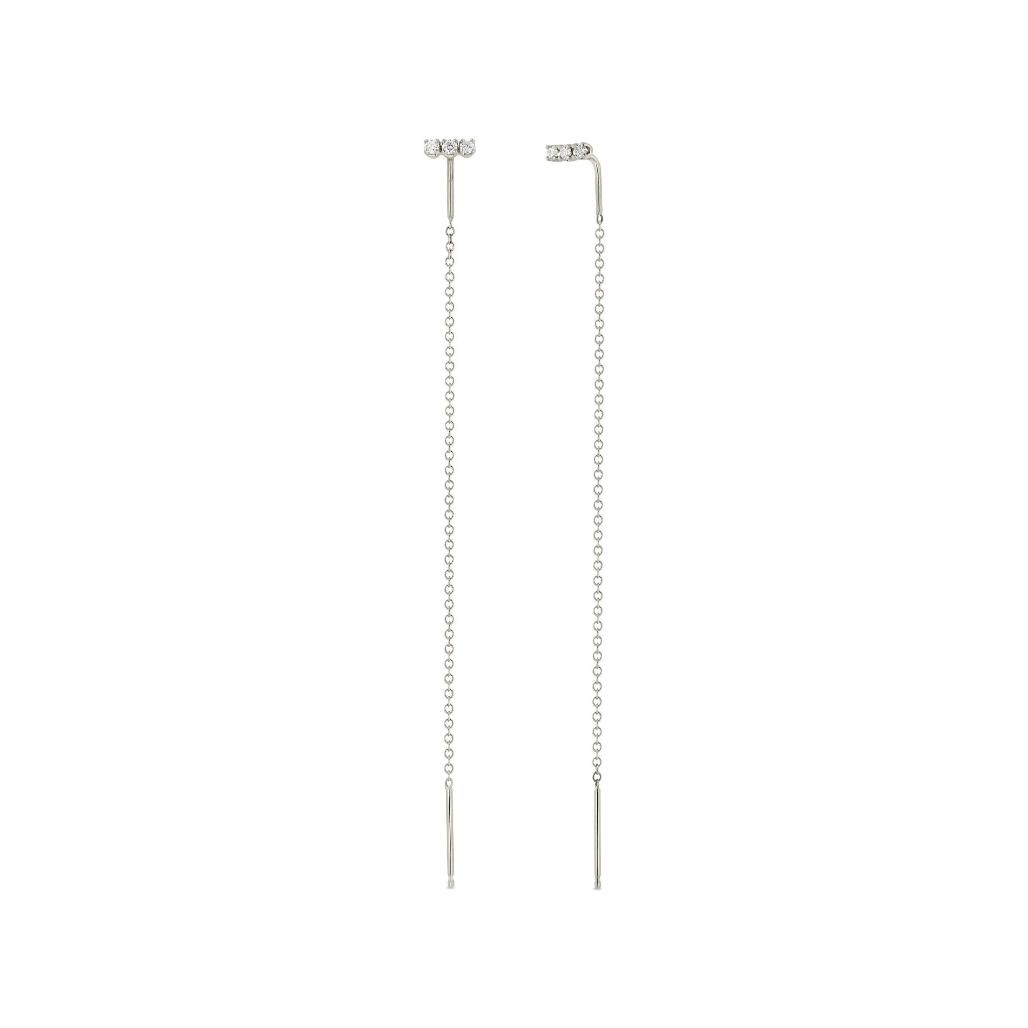 14k 3 Diamond Bar Threader Earrings