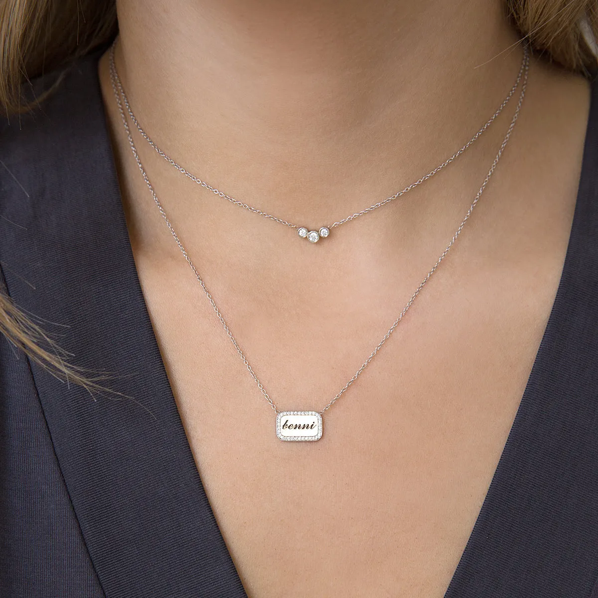 14k 3 Graduated Diamond Bezel Necklace