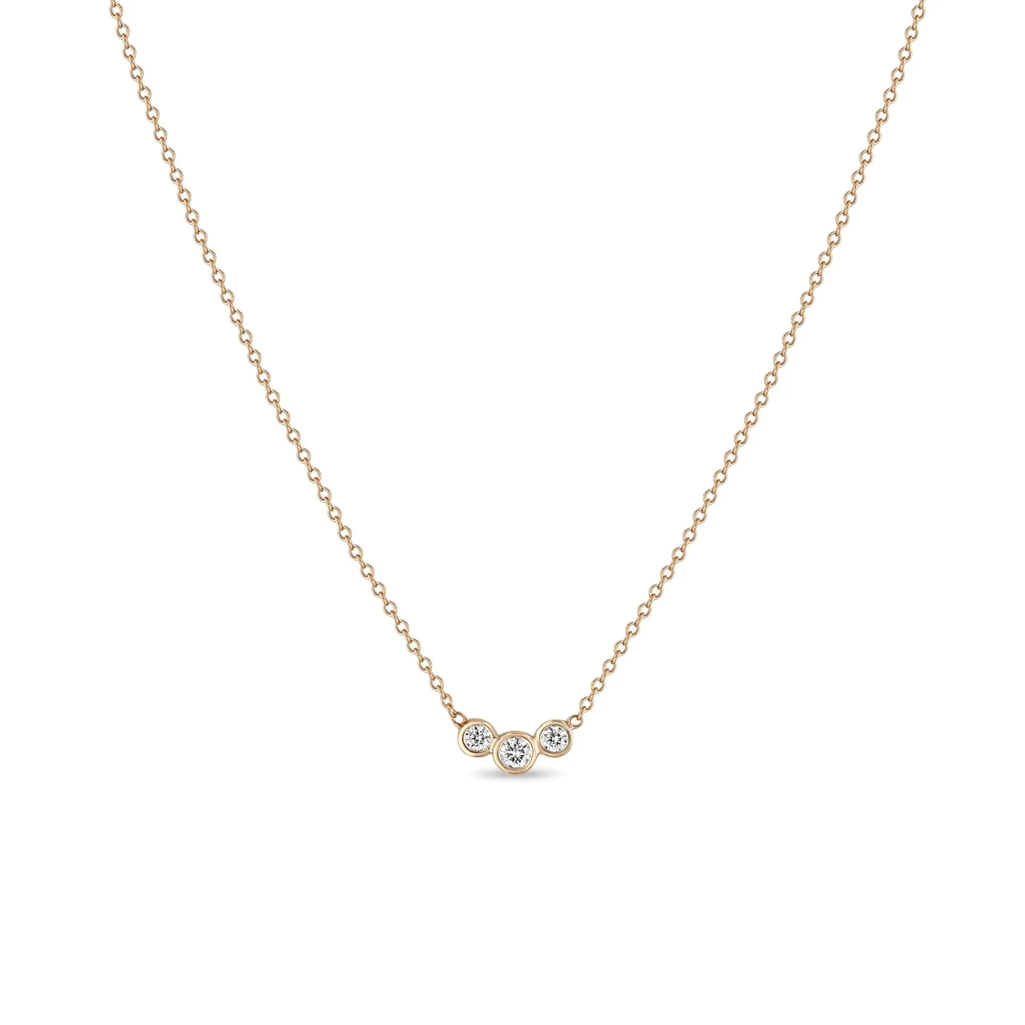 14k 3 Graduated Diamond Bezel Necklace