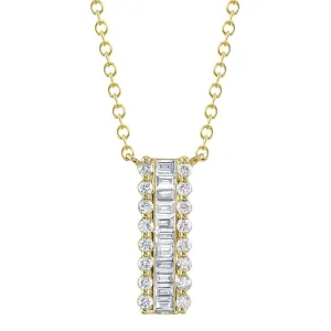 14K Gold 0.56 Carat Total Weight Baguette Diamond Bar Pendant Necklace