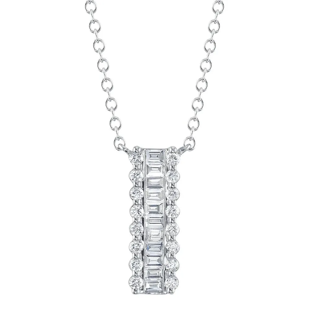 14K Gold 0.56 Carat Total Weight Baguette Diamond Bar Pendant Necklace