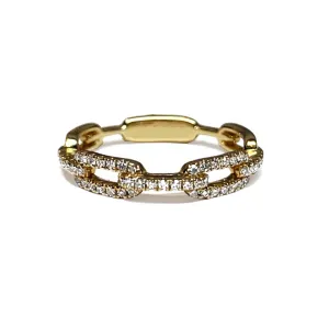 14k gold diamond pave link fashion stack ring SR43401