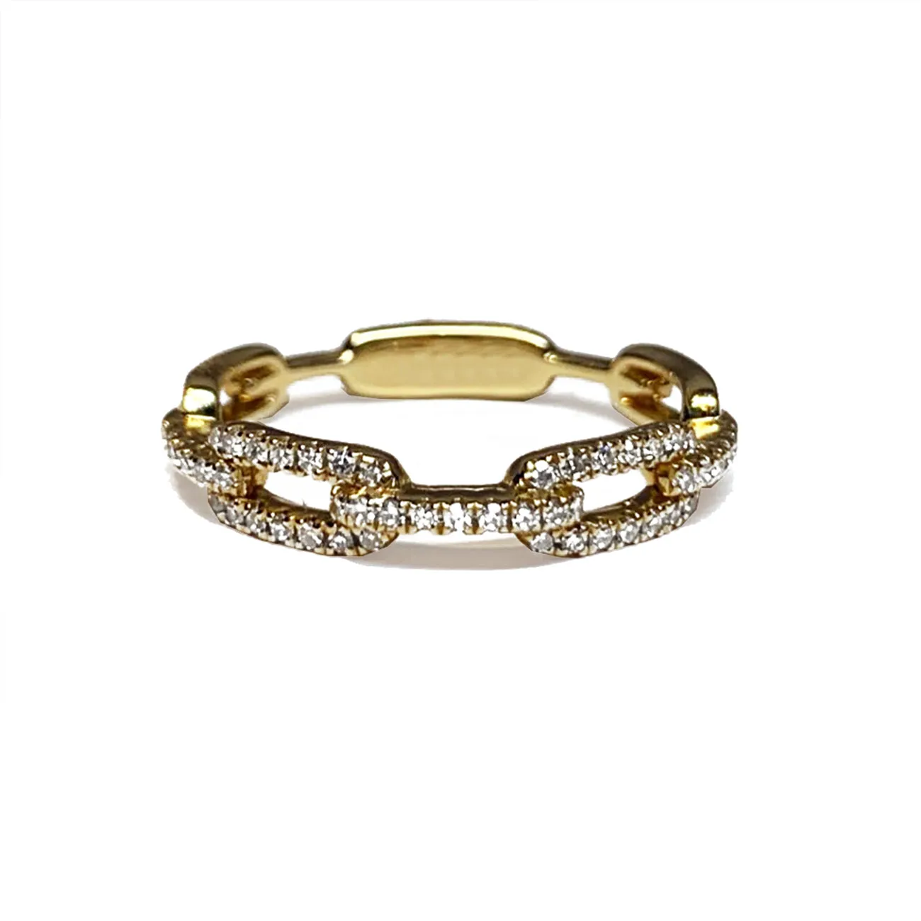 14k gold diamond pave link fashion stack ring SR43401