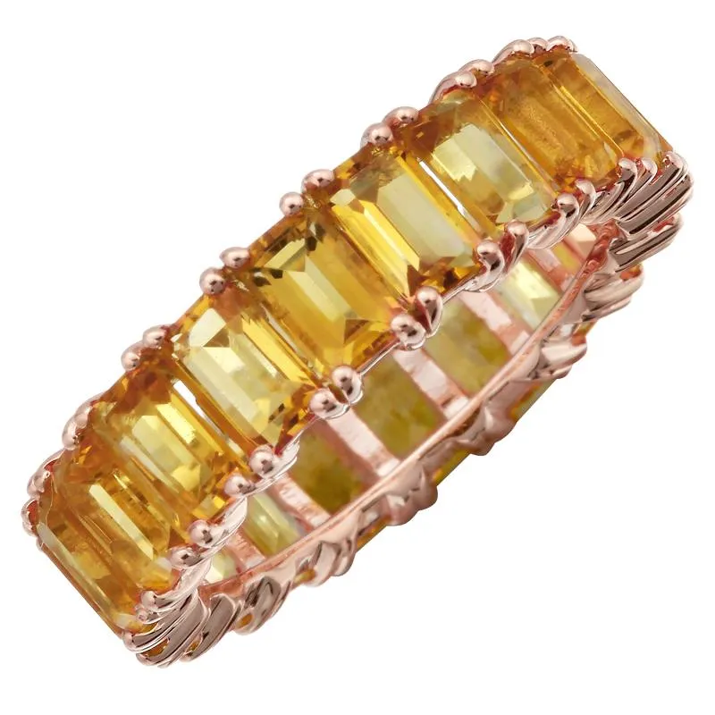14k Gold Emerald Cut Citrine Eternity Band