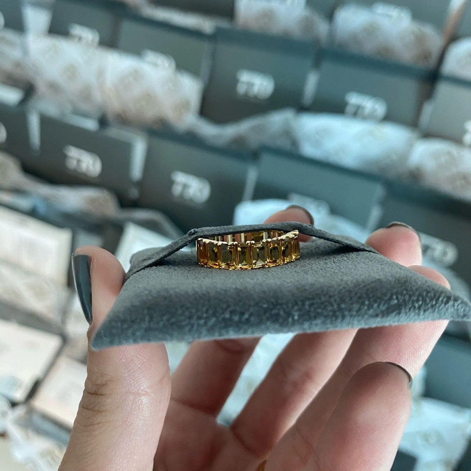 14k Gold Emerald Cut Citrine Eternity Band
