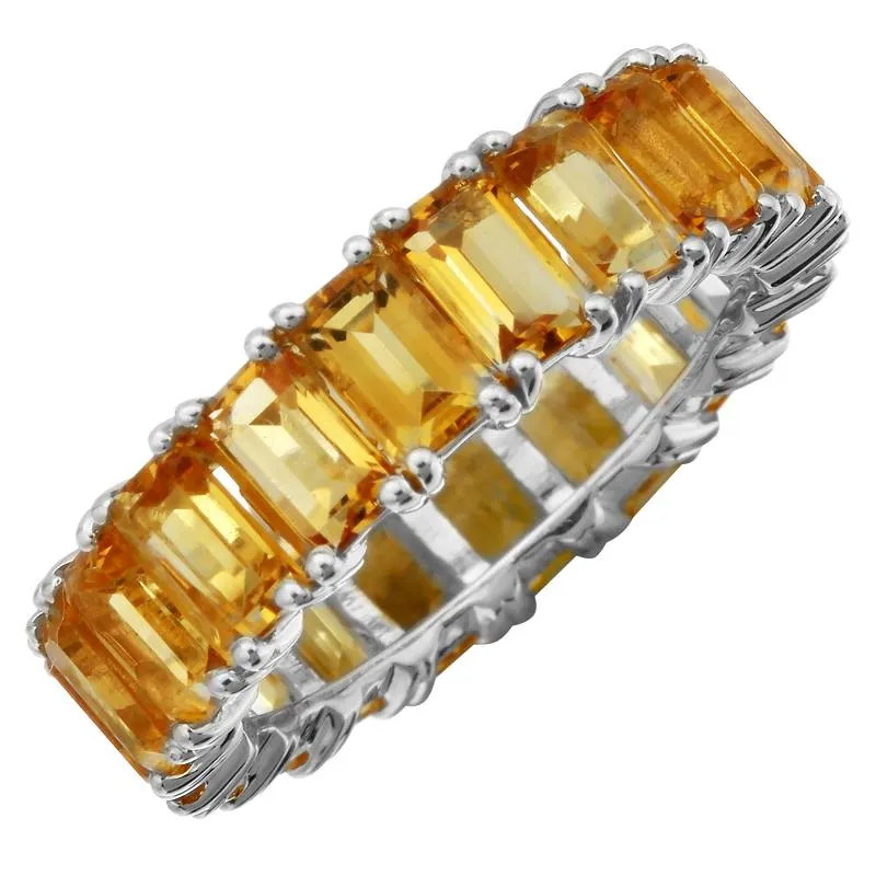 14k Gold Emerald Cut Citrine Eternity Band