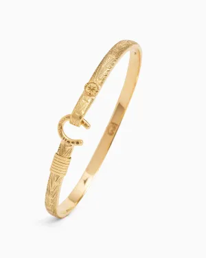 14K Gold Marine Texture Hook Bracelet with Compass, 5mm