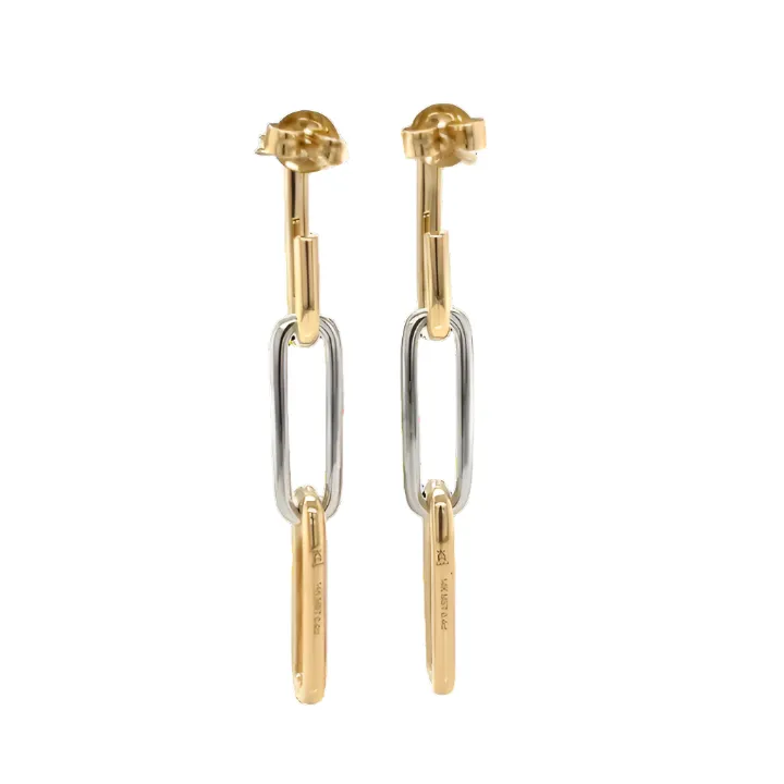 14K Gold Moissanite Diamonds Two Tone Paper Clip Earrings  - G2009439