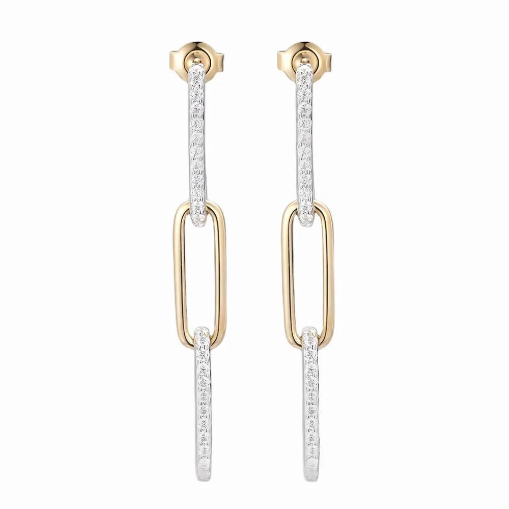 14K Gold Moissanite Diamonds Two Tone Paper Clip Earrings  - G2009439