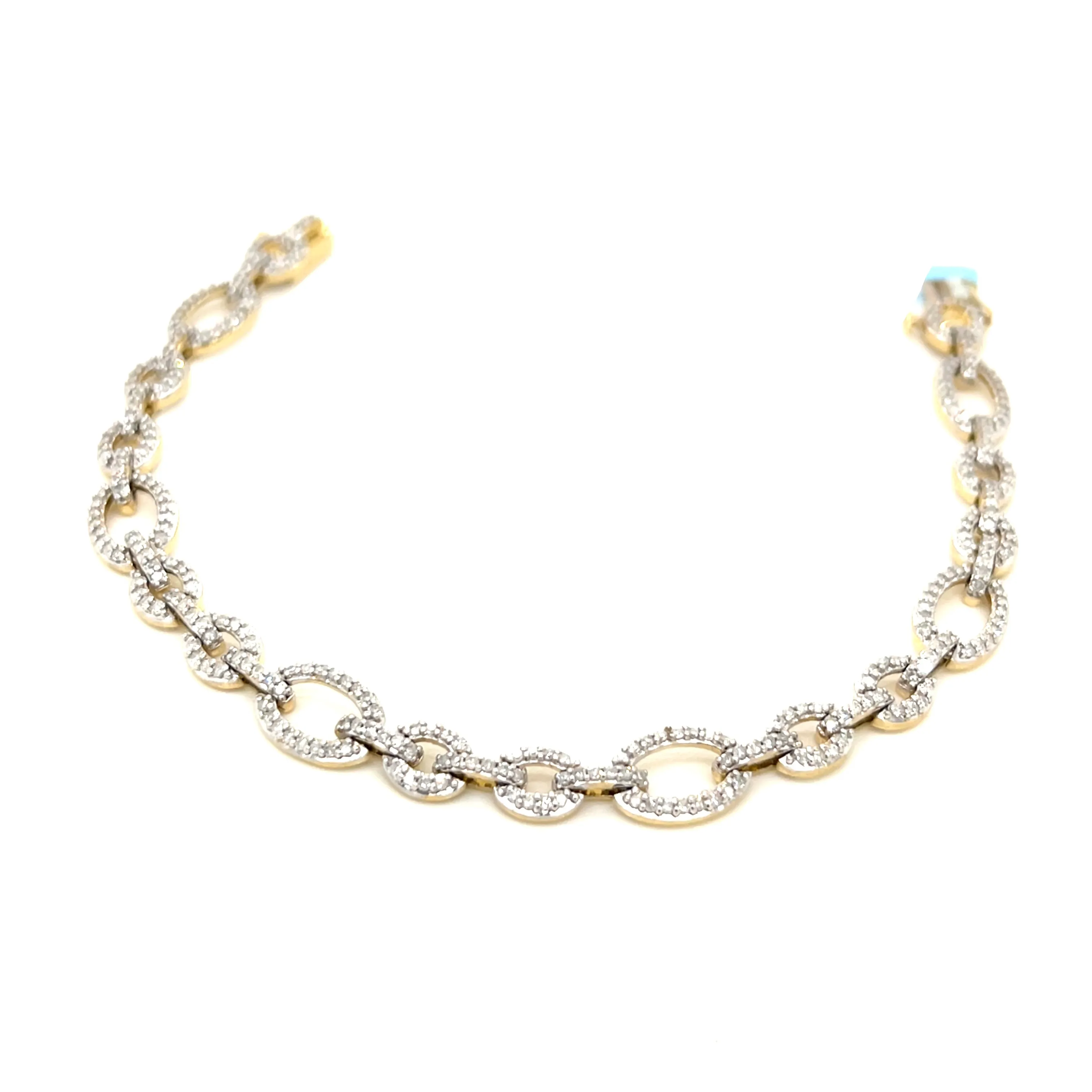 14k Gold Oval Links 7mm 1.87ct Natural Diamond 7.5" Bracelet - CBR09397