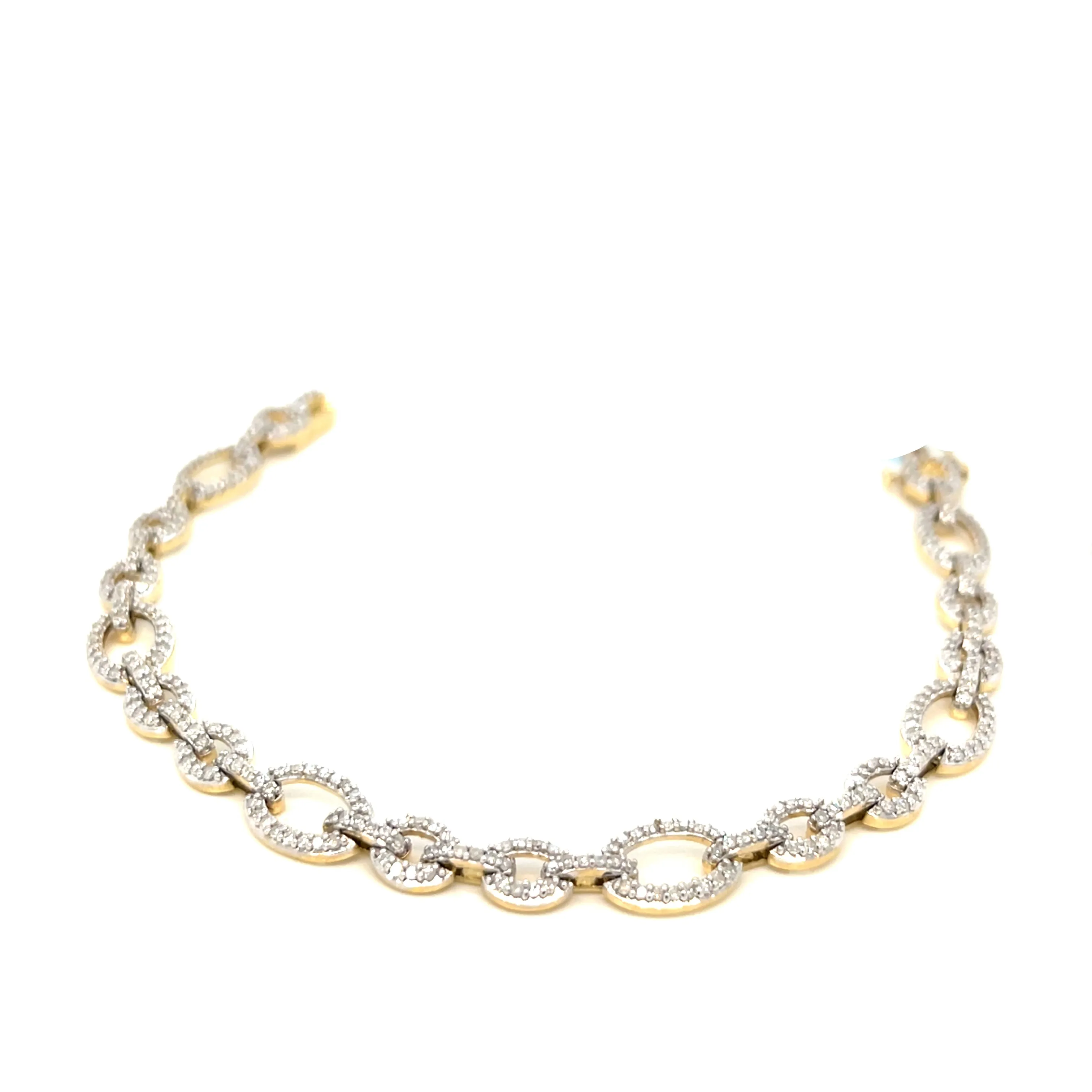 14k Gold Oval Links 7mm 1.87ct Natural Diamond 7.5" Bracelet - CBR09397