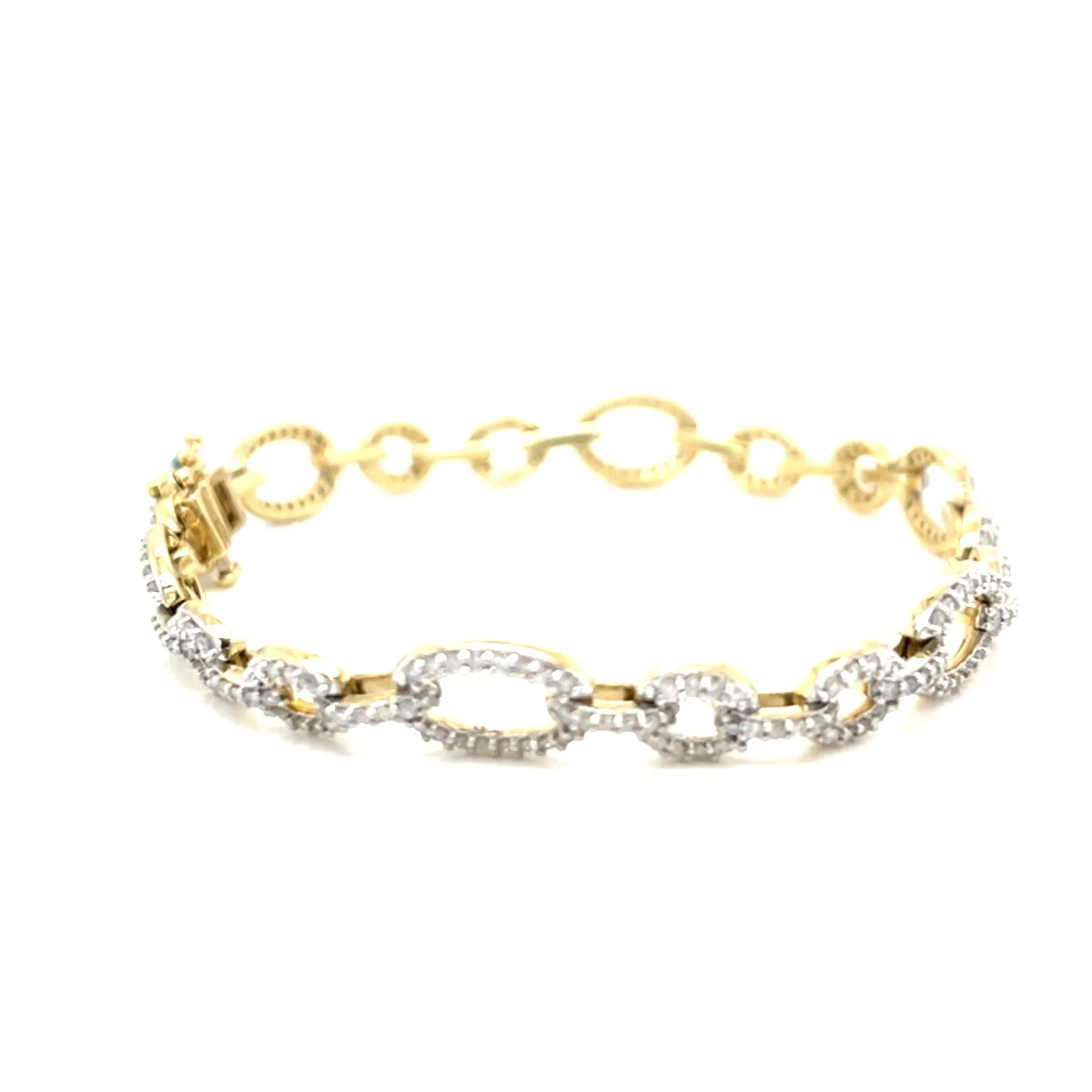 14k Gold Oval Links 7mm 1.87ct Natural Diamond 7.5" Bracelet - CBR09397