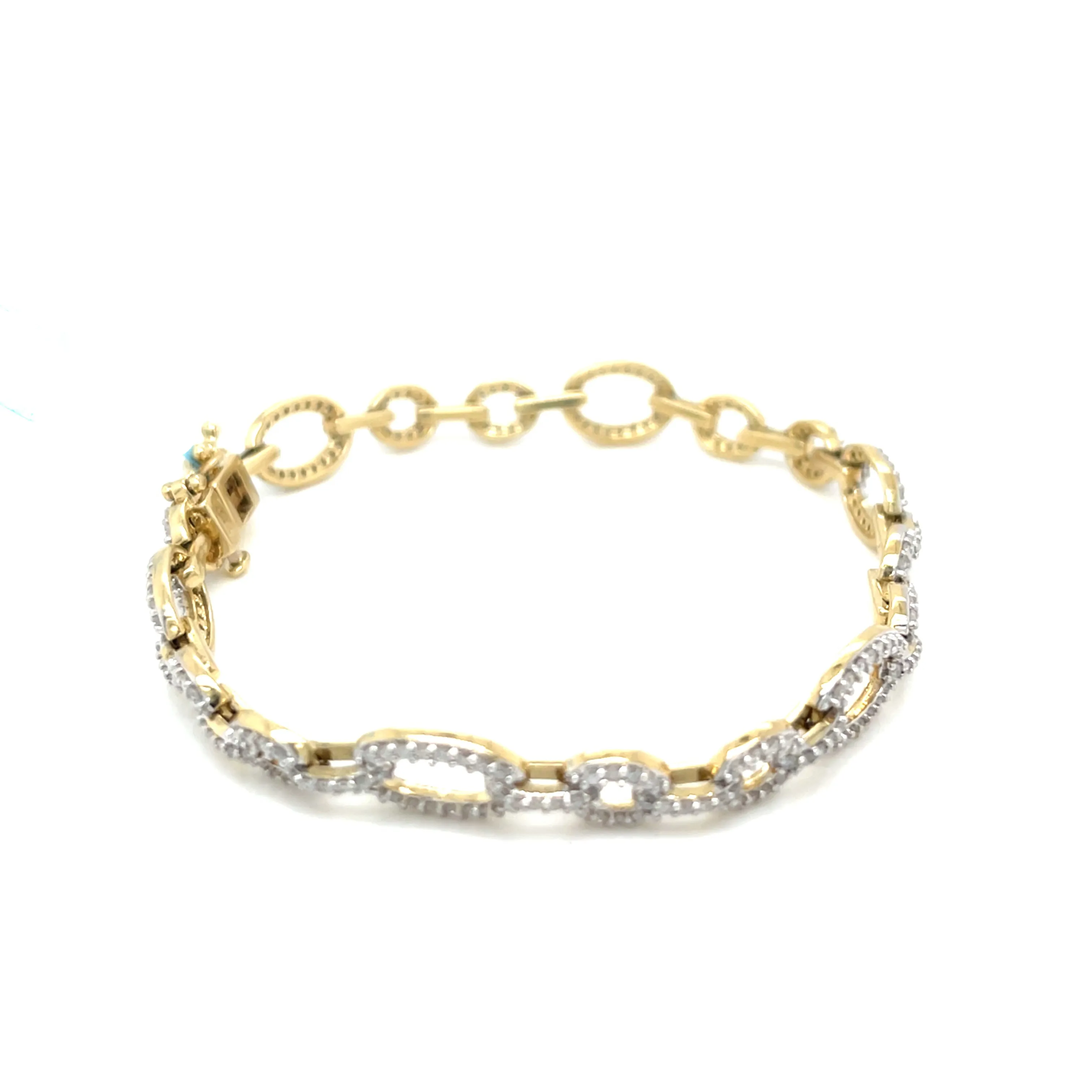 14k Gold Oval Links 7mm 1.87ct Natural Diamond 7.5" Bracelet - CBR09397