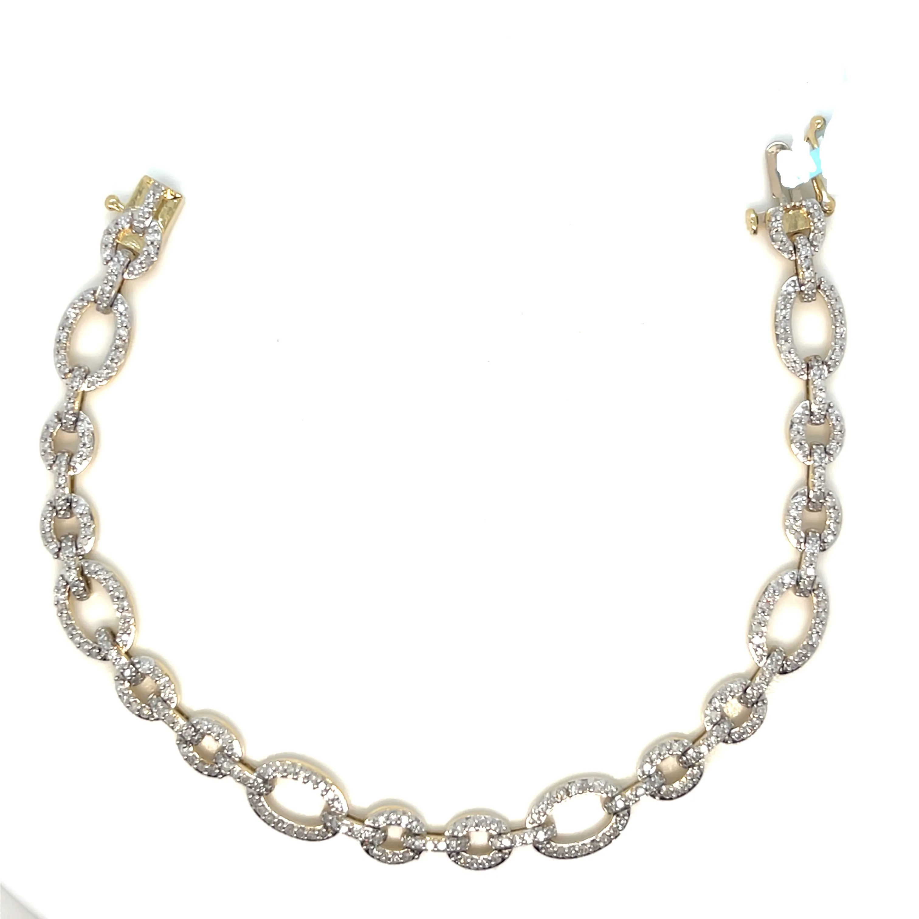 14k Gold Oval Links 7mm 1.87ct Natural Diamond 7.5" Bracelet - CBR09397