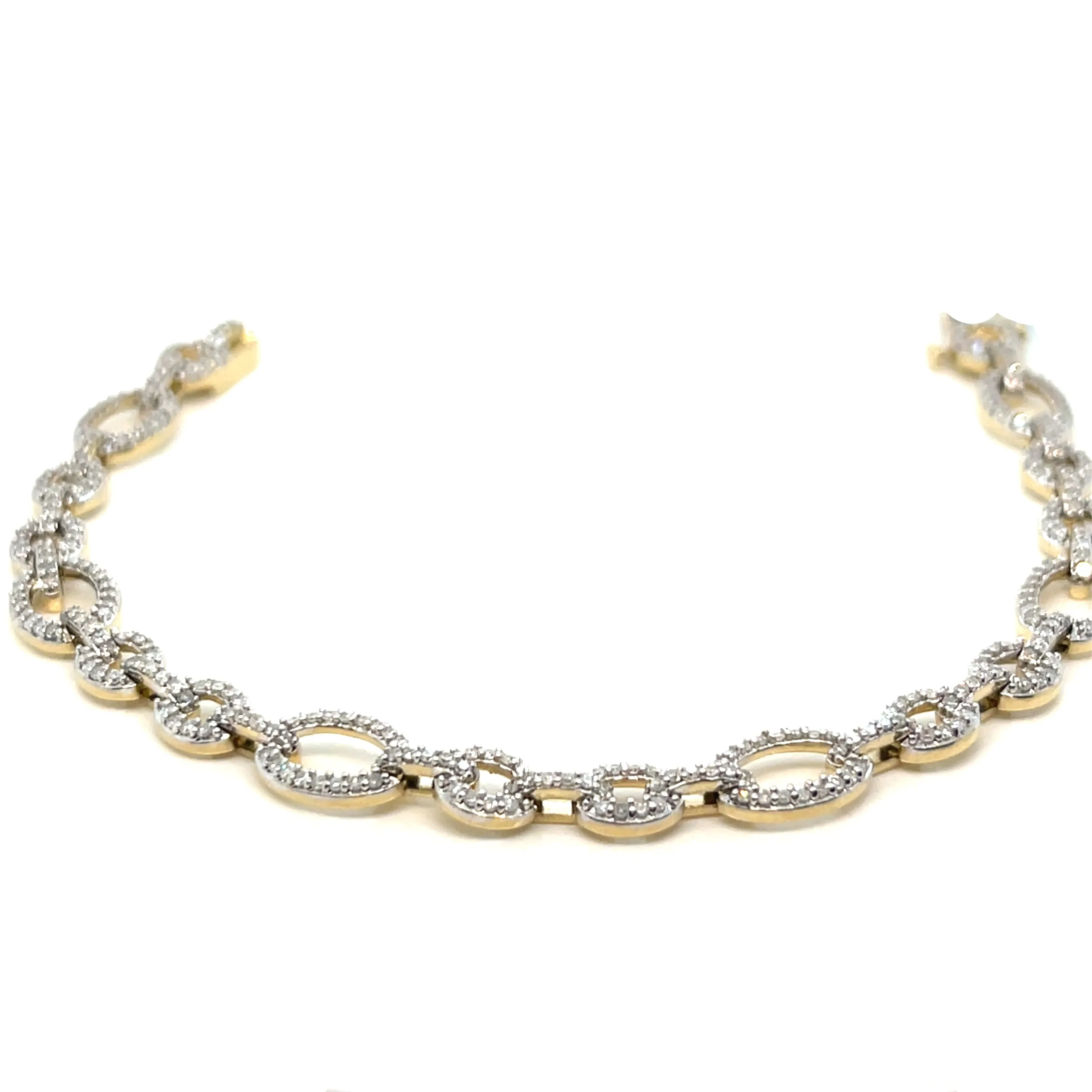 14k Gold Oval Links 7mm 1.87ct Natural Diamond 7.5" Bracelet - CBR09397