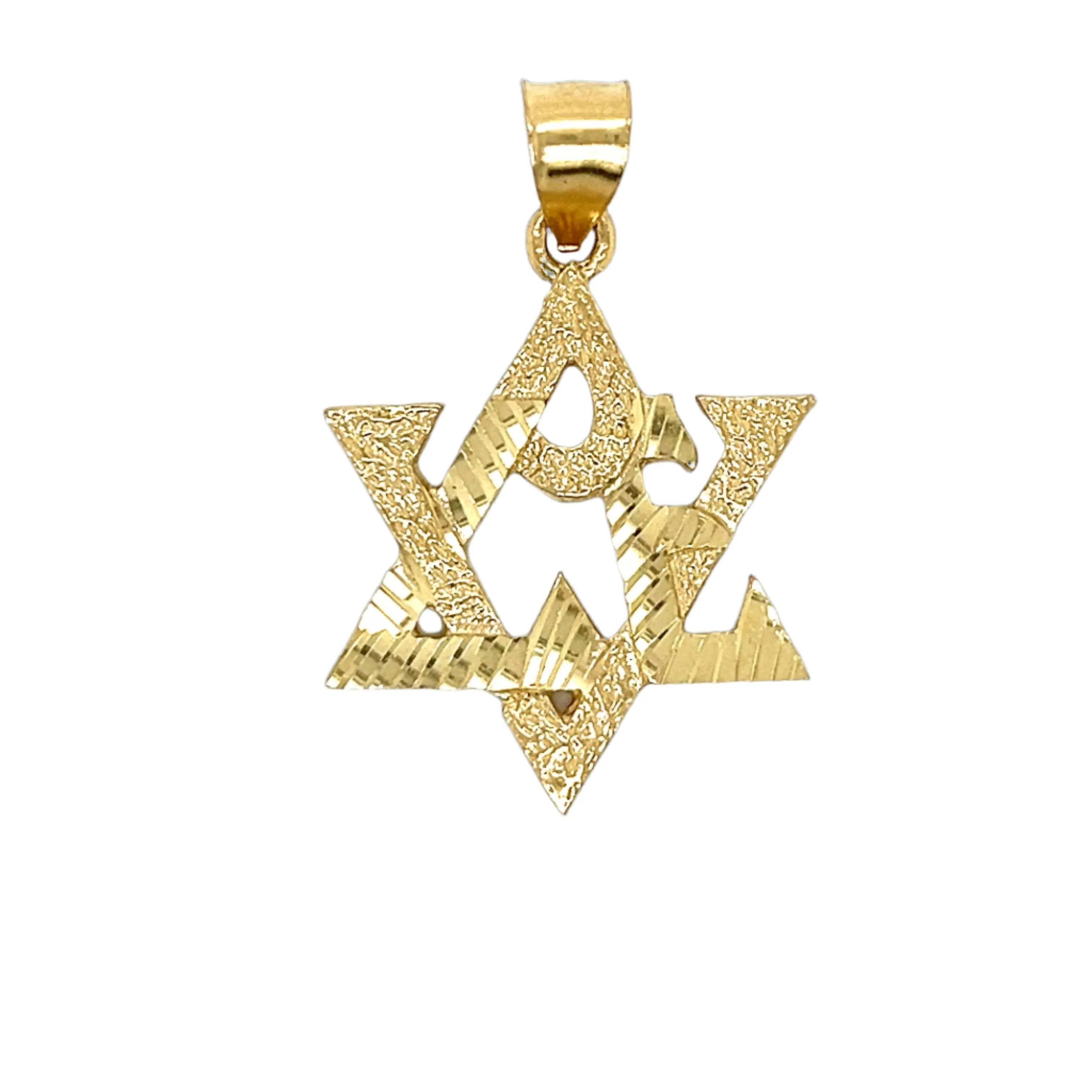 14K Gold Plain 1.5" Diamond Cut Star of David Pendant