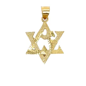 14K Gold Plain 1.5" Diamond Cut Star of David Pendant