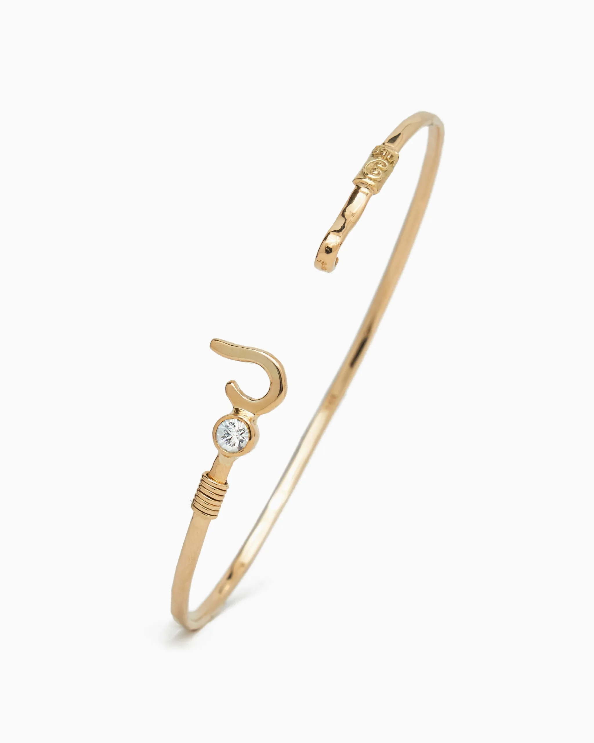 14K Gold St. John Hook Bracelet with Stone, 2mm - White Zircon