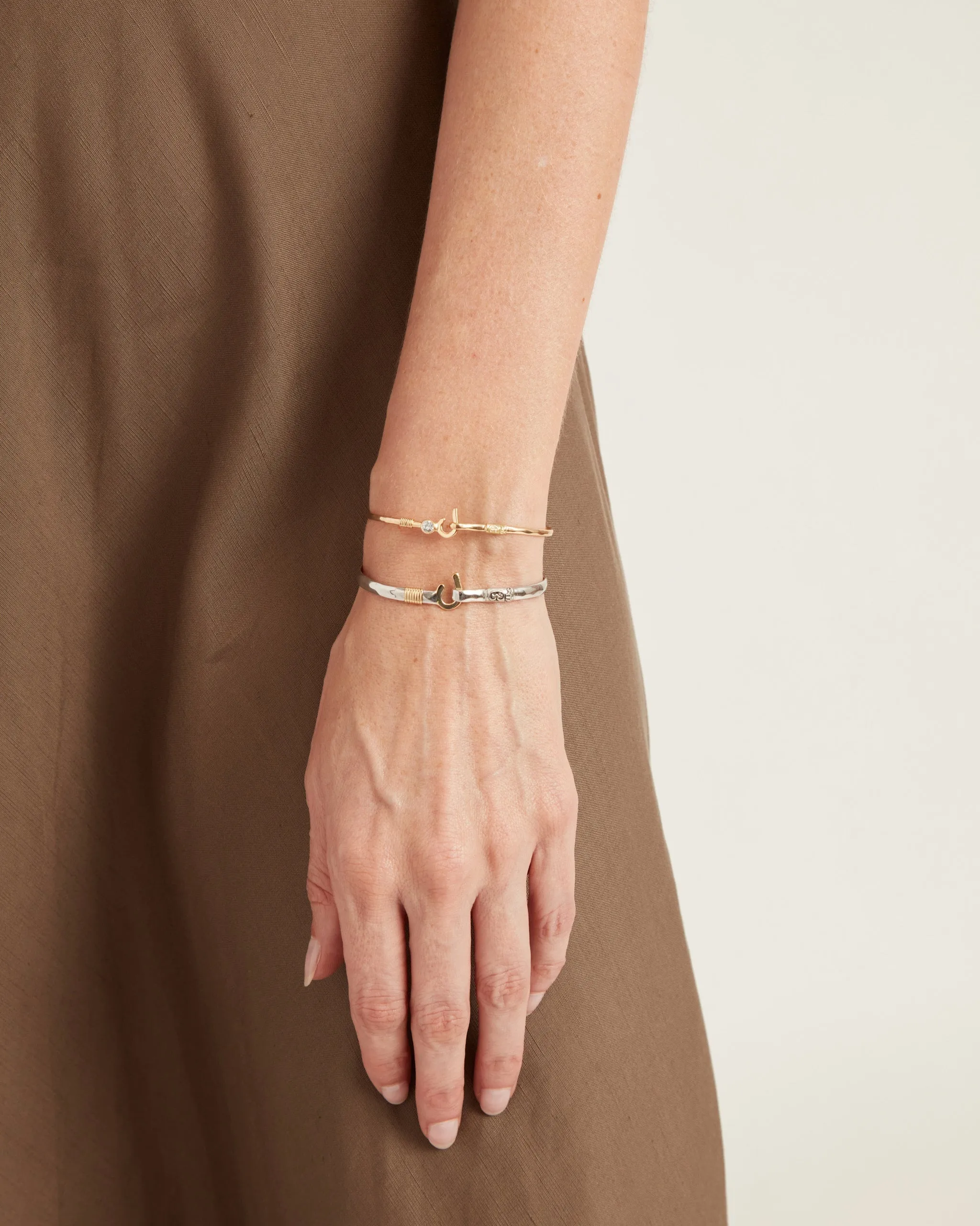14K Gold St. John Hook Bracelet with Stone, 2mm - White Zircon