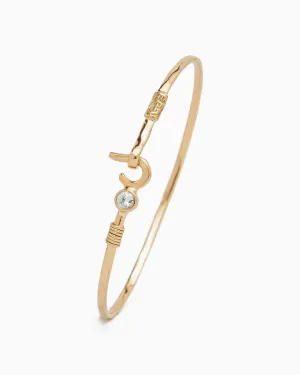 14K Gold St. John Hook Bracelet with Stone, 2mm - White Zircon
