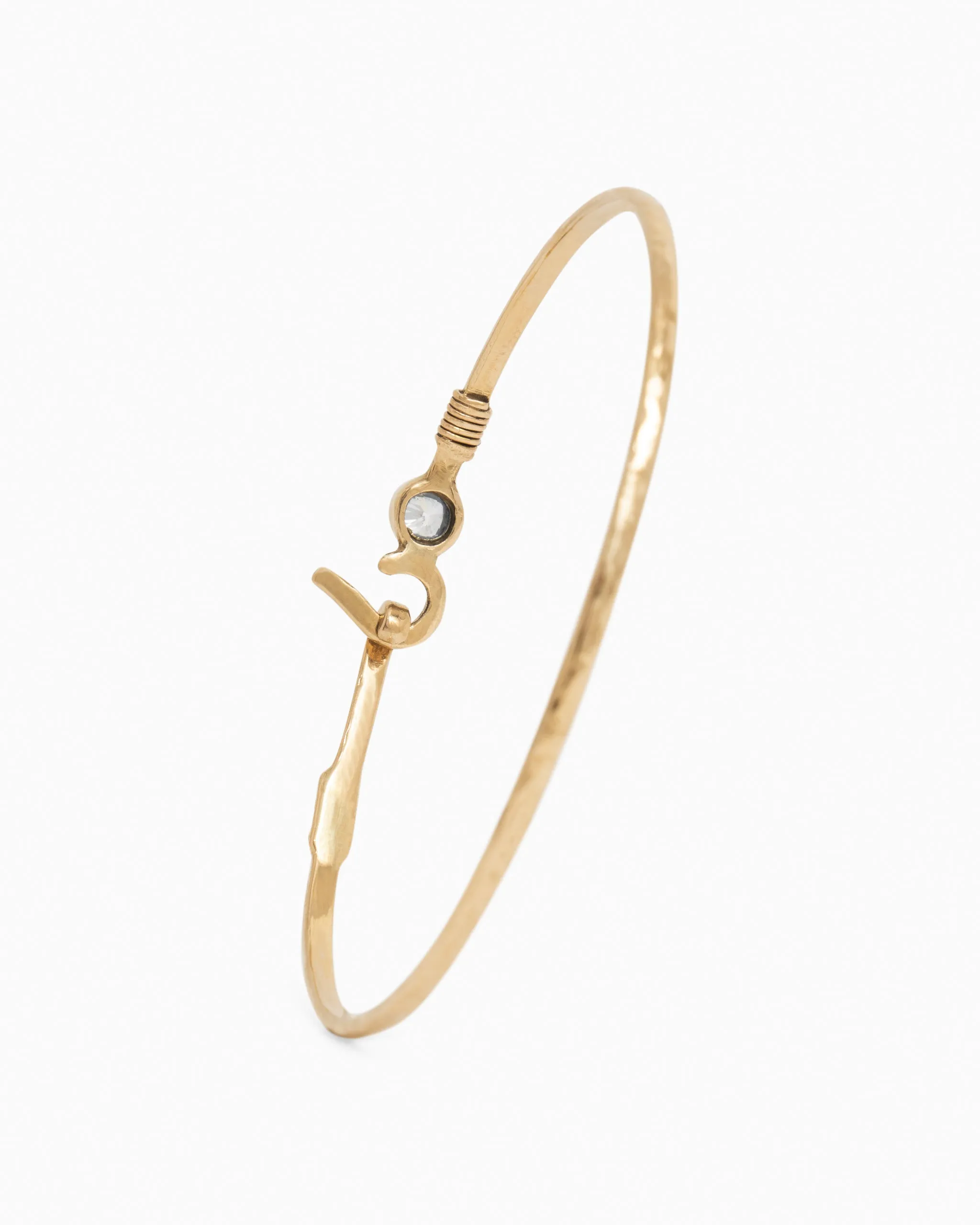 14K Gold St. John Hook Bracelet with Stone, 2mm - White Zircon