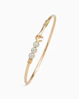 14K Gold The Hook Bracelet with Triple Stones, 2mm